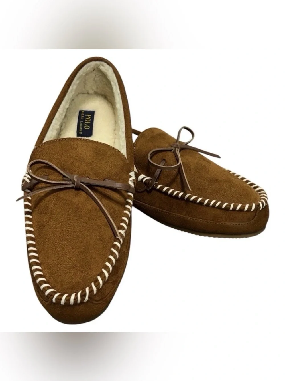 NEW Polo Ralph Lauren Men's Suede Moccasin Slippers Brown Size 13 House Shoes